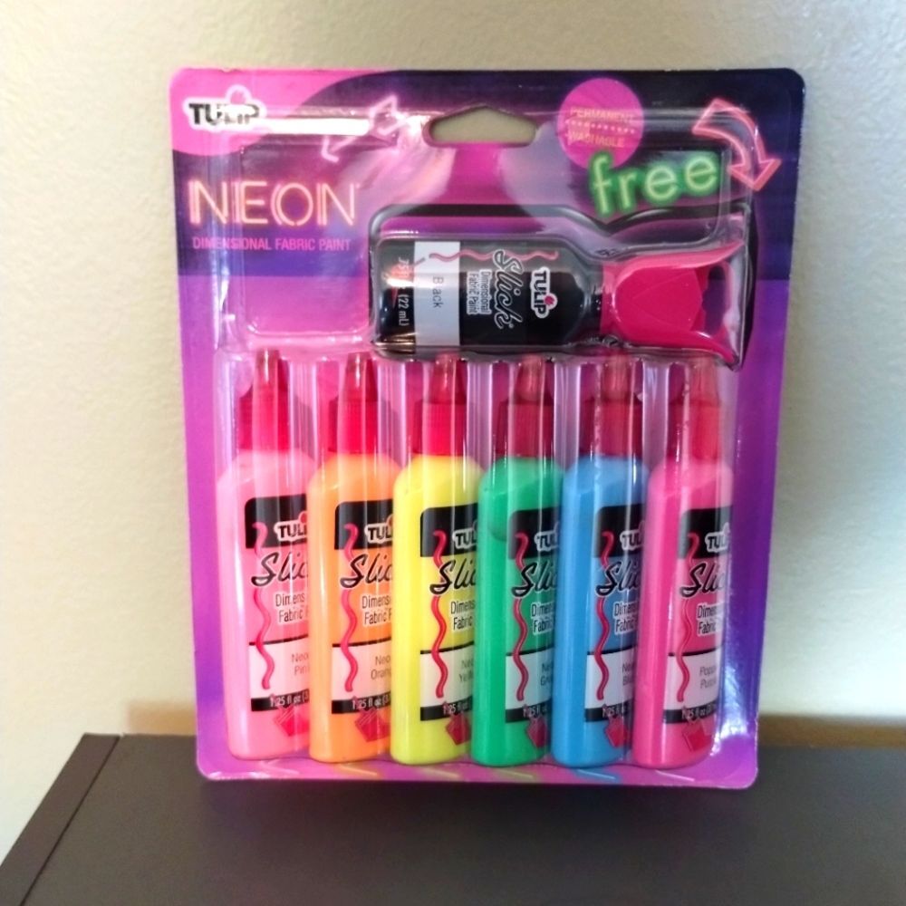 Tulip Neon Dimensional Fabric Puffy Paint, 6 Pack + Bonus Black - NIP